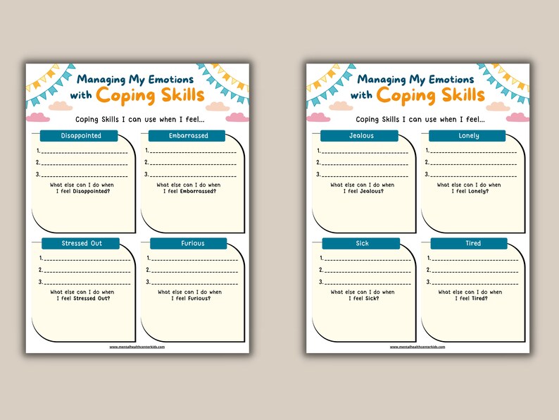 Managing Emotions & Feelings With Coping Skills 5 Pg Worksheets for ...