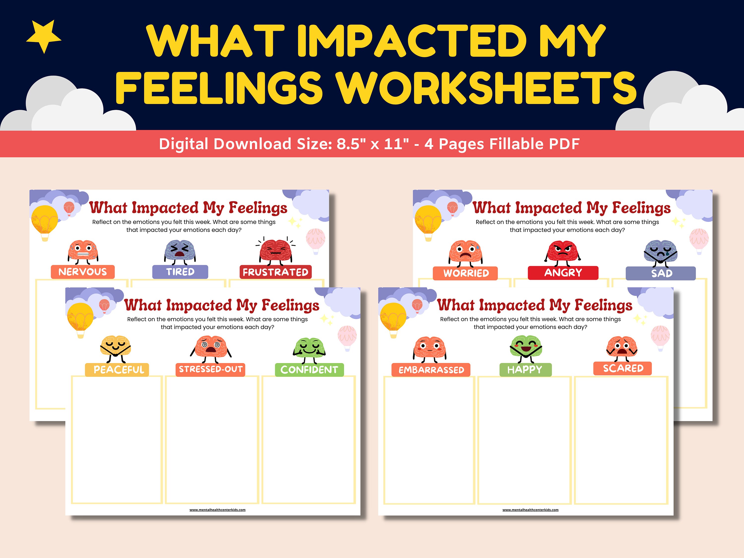 Weekly Feelings Tracker Emoji Worksheets 6 Page Set-identifying ...