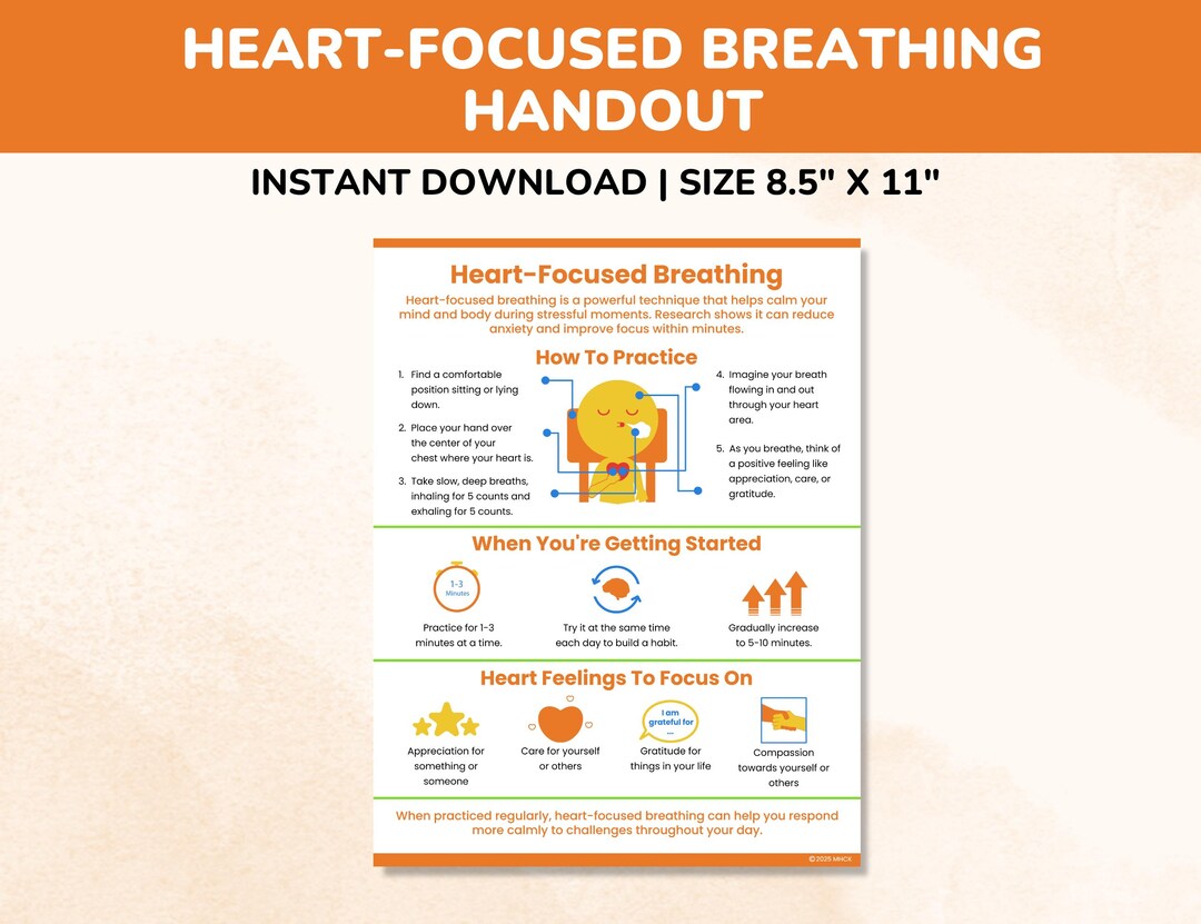 Heart focused Breathing Technique Therapy Handout coping Skills For 