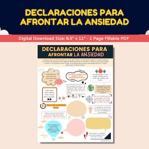 Spanish Anxiety Worksheet For Kids-Teens - Declaraciones Para Afrontar La Ansiedad - Anxiety Coping Statements Worksheet