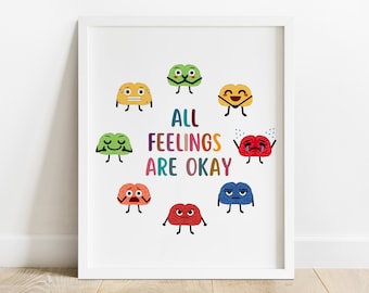 All Feelings Are Okay-Feelings Chart Feelings Wheel For Kids-School Counseling Office Decor Emotions Chart-Wheel Of Emotions-Mental Health