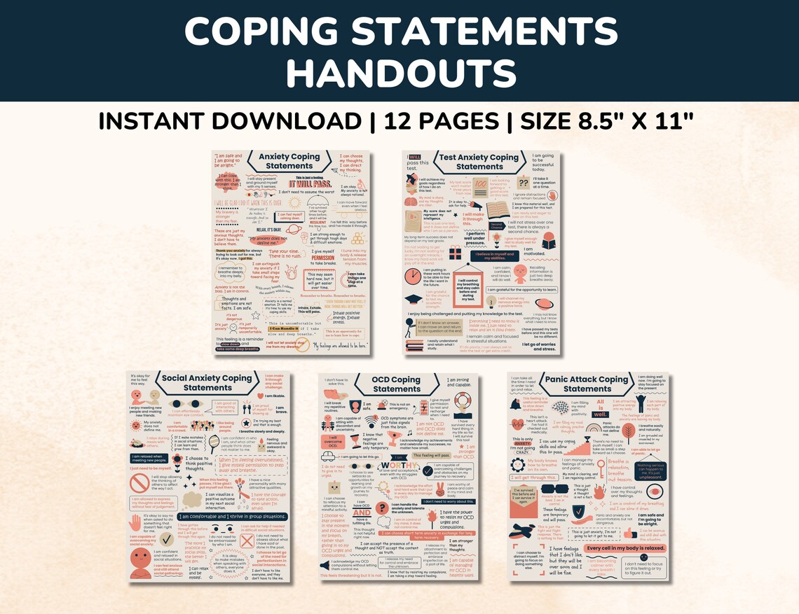 Coping Statements PDF Handout Bundle-12 Pages-coping Skills-kids-teens ...