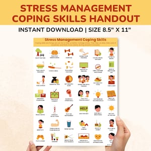 Stress Management Coping Skills Poster-Stress Relief PDF-Kids-Teens-Adults-Therapy Worksheets-Gift-Counseling Tools-Stress Interventions