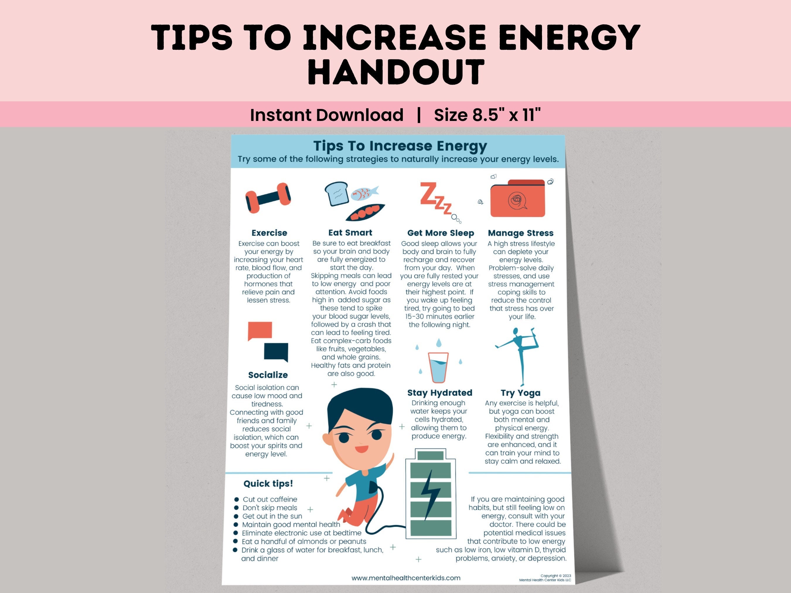 How to Increase Energy Printable Counseling Poster, Energy Chart for ...