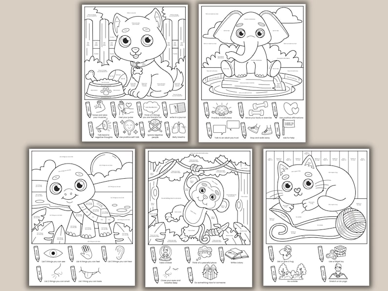 Color By Coping Skills Coloring Pages Book Printable For Kids Etsy