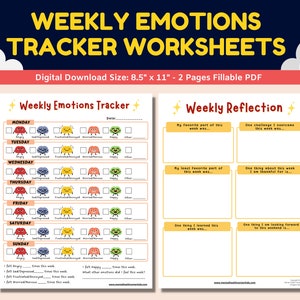 Wekelijkse emoties en gevoelens Tracker 2pg afdrukbare Emoji-werkbladen voor kinderen-sociaal emotioneel leren-kindertherapie schoolbegeleiding PDF