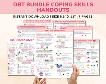 DBT Bundle Coping Skills Printable Poster Handout Cheat Sheet Dialectical Behavior Therapy - Trauma Therapist Gift-Kids Teens Adult Anxiety