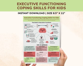 Executive Functioning Coping Skills Printable Handout Poster For Kids - Executive Function Skills- Parents Teachers - Executive Dysfunction
