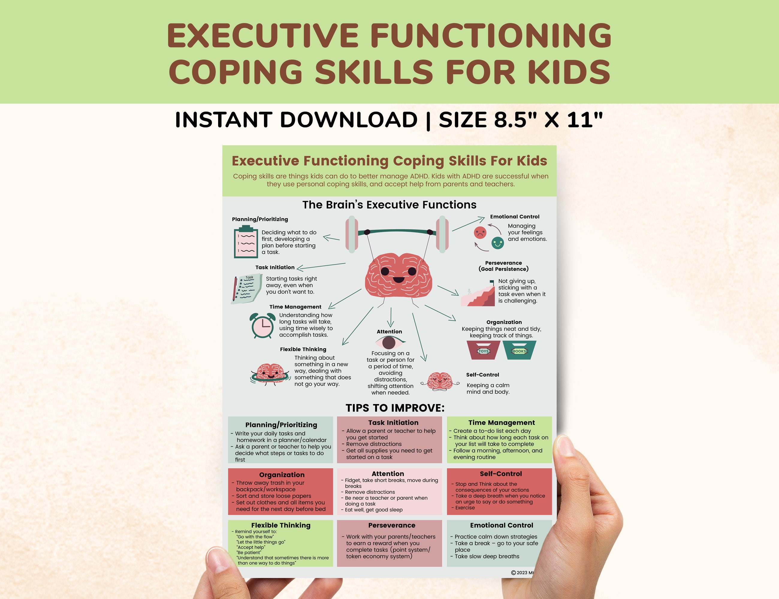 Executive Functioning Coping Skills Printable Handout Poster for Kids ...