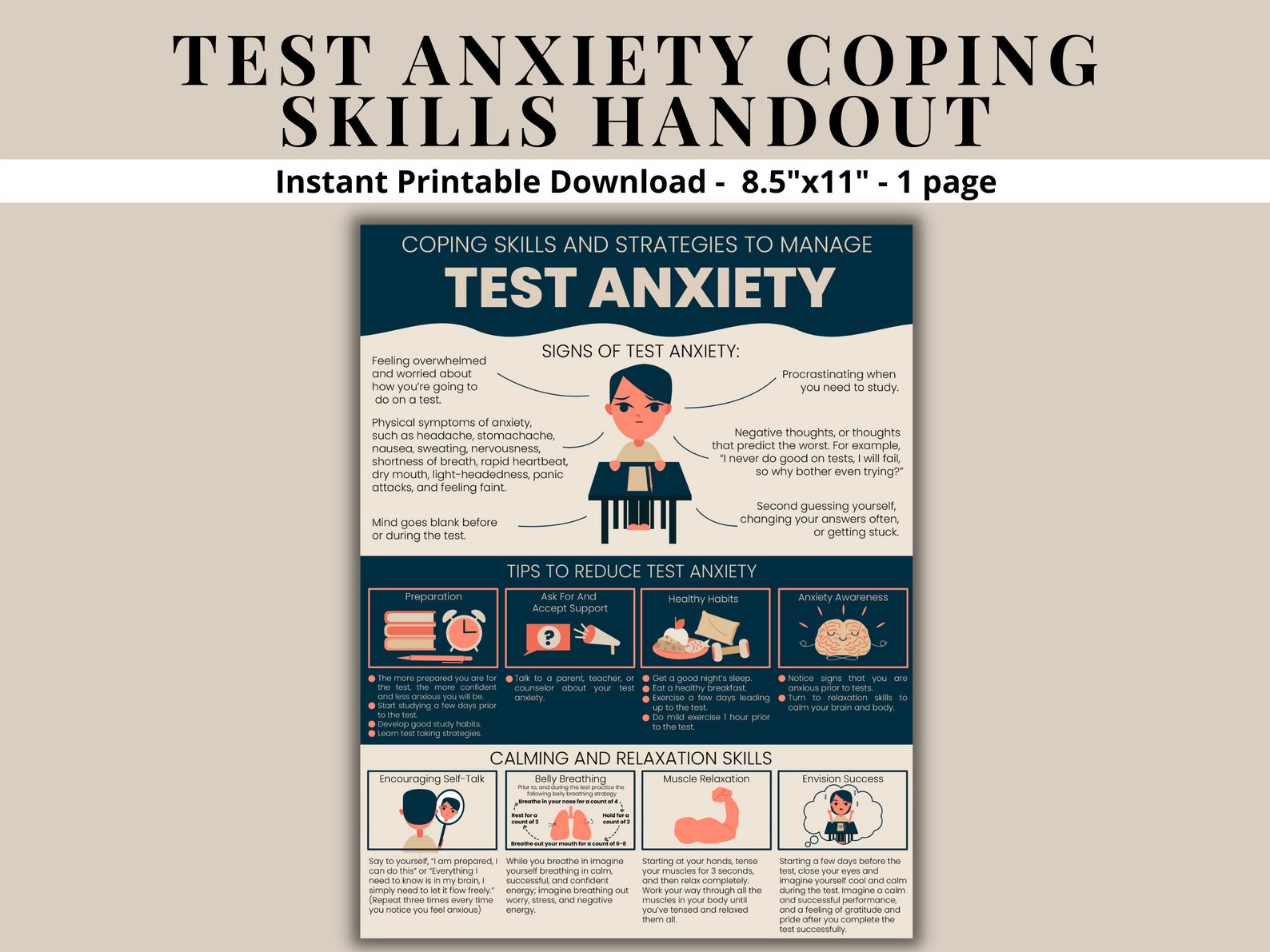Test Anxiety Coping Skills Strategies to Manage Reduce Test Etsy
