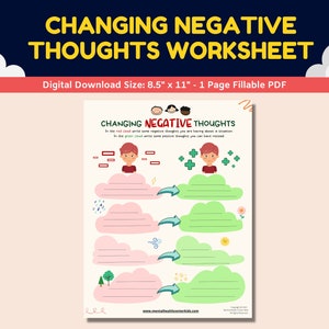 Changing Negative Thoughts CBT Skills Fillable Worksheet Kids Children - Cognitive Behavioral Therapy Counseling Worksheets Child Therapist
