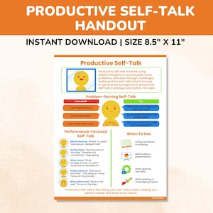 Productive Self-Talk Coping Skills Handout-Mental Health For Kids Teens Adults-Self-Regulation Poster Activity-Anxiety Depression Worksheet