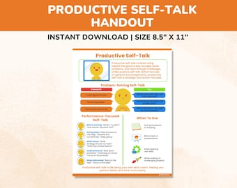 Productive Self-Talk Coping Skills Handout-Mental Health For Kids Teens Adults-Self-Regulation Poster Activity-Anxiety Depression Worksheet