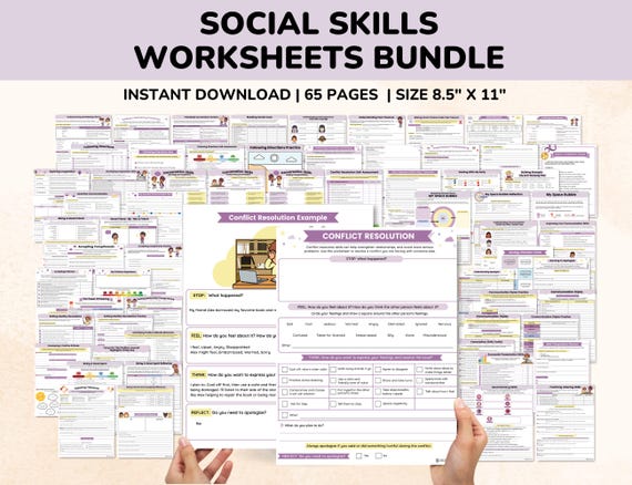 Social Skills Worksheets Bundle For Kids-Teens-Students-65 Pages-Teacher Gift-Social Emotional Learning Worksheets-Elementary-Middle School