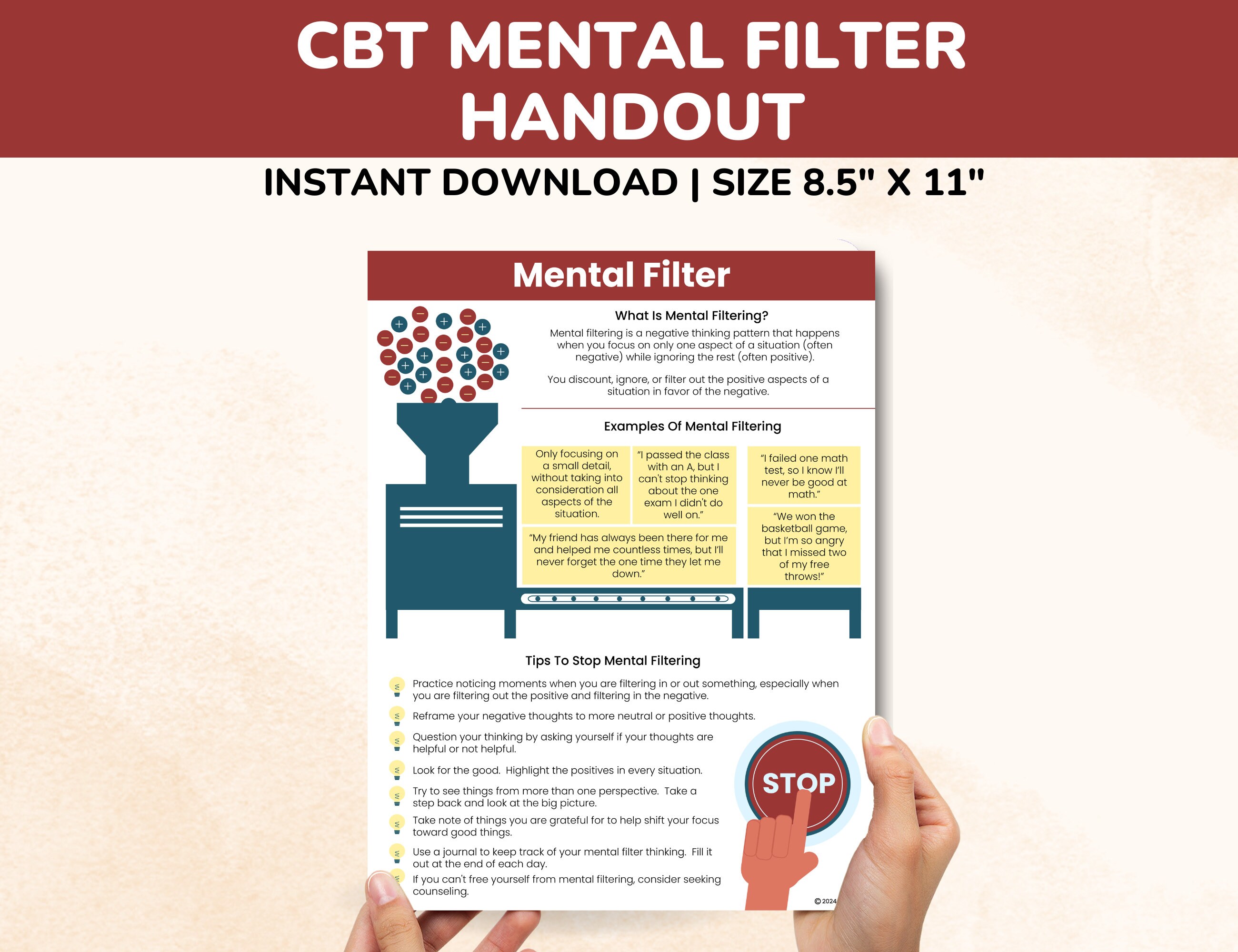 Mental Filter Cognitive Distortion-Mental Filtering CBT-Thinking Traps-Kids-Teens-Adults-Anxiety Therapy-Trauma-Anger-Self Esteem-CBT Poster