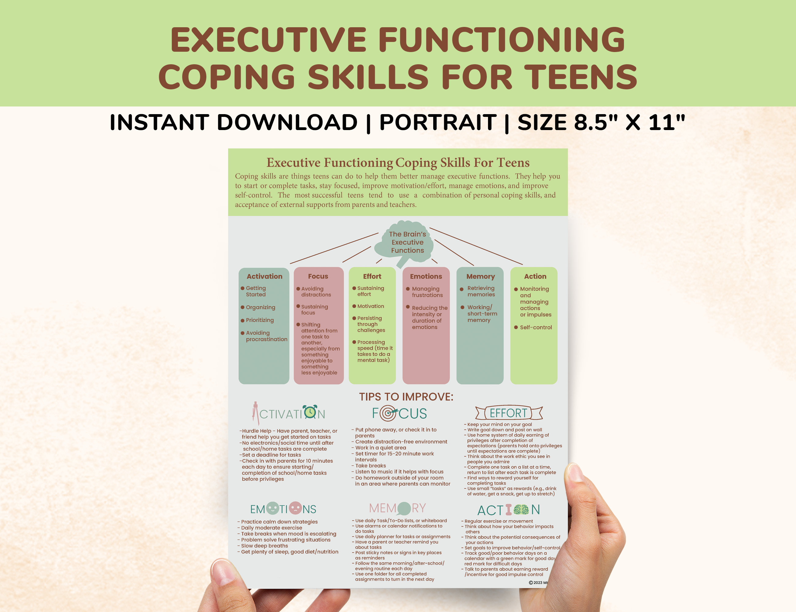 Executive Functioning Coping Skills Printable Handout Poster for Teens ...