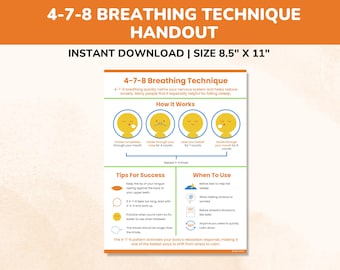 4-7-8 Breathing Technique-Coping Skills For Kids Teens-Deep Breathing Exercise Poster-Mindfulness Therapy Handout-Counseling Worksheets
