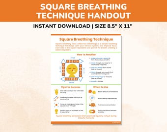 Square Breathing Technique-Box Breathing-Coping Skills For Kids Teens-Deep Breathing Poster-Mindfulness Therapy Handout-Anxiety Relief