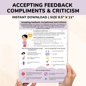 Accepting Feedback Compliments & Criticism Social Skills Poster Kids Teens-Teachers Worksheets Training Resources-School Counselor Handout