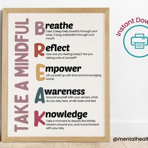 Mindfulness Self Care Check-In Mental Health Poster-Therapy Office Decor-School Psychologist Digital Print-Guidance Counselor Counseling Aid