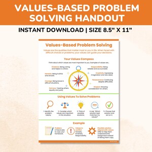Values-Based Problem Solving Coping Skills Handout-Therapy Resources For Kids Teens Adults-Emotional Regulation Poster Activity Worksheet