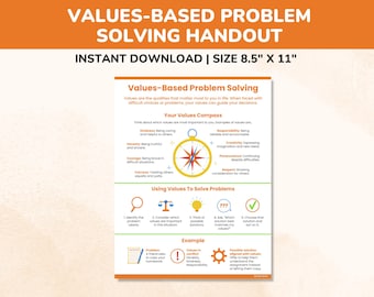 Values-Based Problem Solving Coping Skills Handout-Therapy Resources For Kids Teens Adults-Emotional Regulation Poster Activity Worksheet