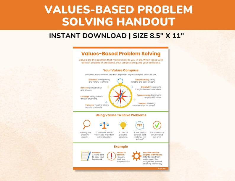 Values-based Problem Solving Coping Skills Handout-therapy Resources ...