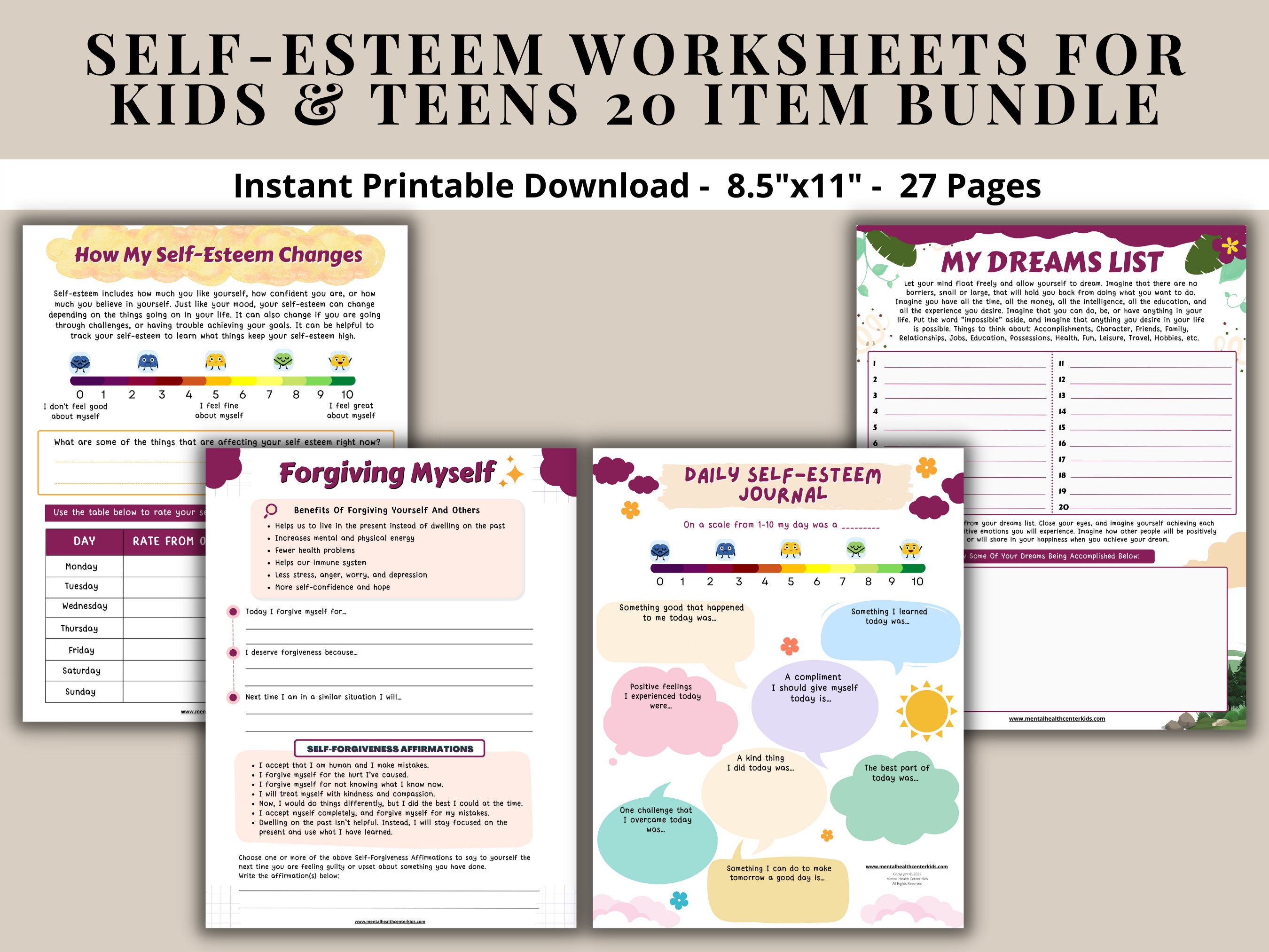 Self-esteem Worksheets 20 Item Printable Bundle for Kids & - Etsy Canada