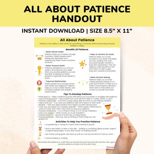 Patience Printable Poster PDF Character Education For Kids Teens, Coping Skills Character Building Development Therapy Counseling Worksheets