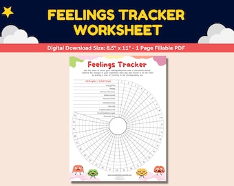Feelings Emotions Monthly Tracker Printable Worksheet For Kids-Emotional Awareness Identification-Social Emotional Learning-Child Counseling