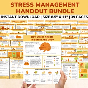Stress Management Techniques Handout Bundle-39 Pages-Stress Relief Coping Skills PDF-Kids-Teens-Adults
