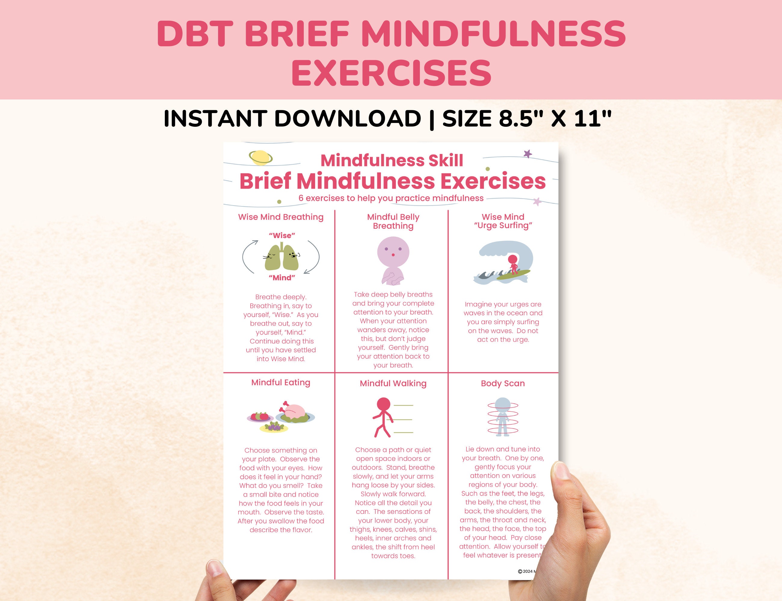 DBT Mindfulness Exercises Handout-mindfulness Skills PDF - Etsy Australia