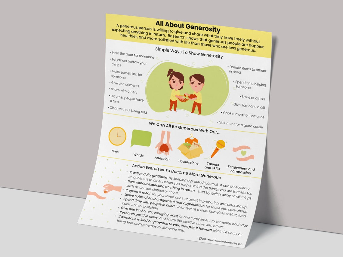Generosity Printable Character Education for Kids Poster Pdf-teens ...