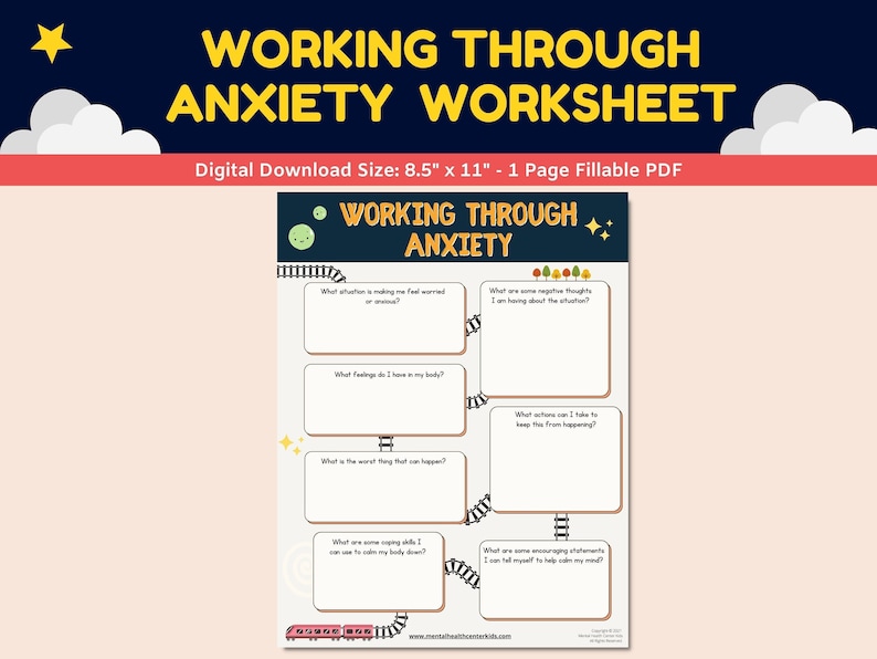 Anxiety Worksheet Kids Children Fillable PDF Therapy Worksheet - Etsy
