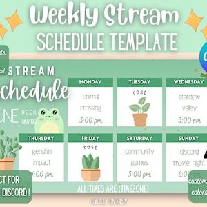 Aesthetic Green Plant Twitch Youtube Stream Schedule Template | Editable Canva Template | Cute | Boho | Social Media | Nuetral | Plant Mom