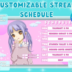 Aesthetic Kawaii Pink Vtuber Twitch Youtube Stream Schedule Template | Sparkle | Editable Canva Template | Social Media | Cloud Cute Simple