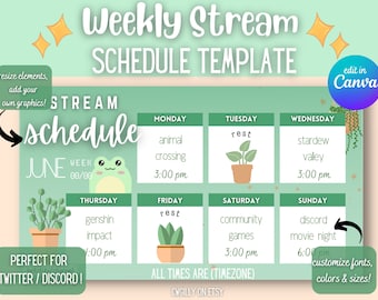 Plantilla estética de plantas verdes para programar transmisiones en Twitch y YouTube / Plantilla editable de Canva / Bonita / Boho / Redes sociales / Neutral / Mamá de plantas