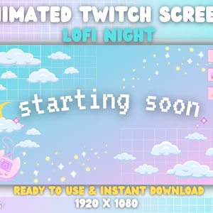 Animated Twitch Screens | Lofi Night Pink and Blue Cloud Sparkly Night | Moon | Cute | Aesthetic | Gradient Ombre | Kawaii | Pastel