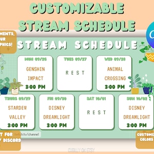 Aesthetic Plant Mom Twitch Youtube Stream Schedule Template | Kawaii | Editable Canva Template | Social Media | Green Boho Cute