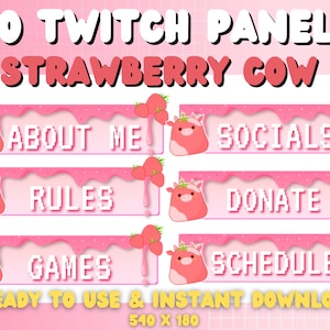 Twitch Panels Strawberry Cow | Kawaii | Cute | Pink | Pastel | Streamer | Panel | Ombre |