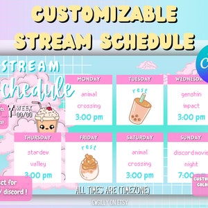 Aesthetic Frappe Twitch Youtube Stream Schedule Template | Editable Canva Template | Cute | Social Media | Kawaii | Sparkle | Clouds