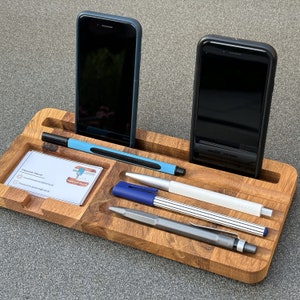 Schreibtisch Organizer aus Holz - Aufbewahrung für Smartphone, Visitenkarten und Stifte