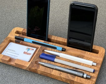 Schreibtisch Organizer aus Holz - Aufbewahrung für Smartphone, Visitenkarten und Stifte