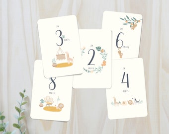 Baby Milestone Cards - First Year - 12 Months of Photo Memories - Sweet Savannah - Birth Gift Idea - Baby Shower - in French