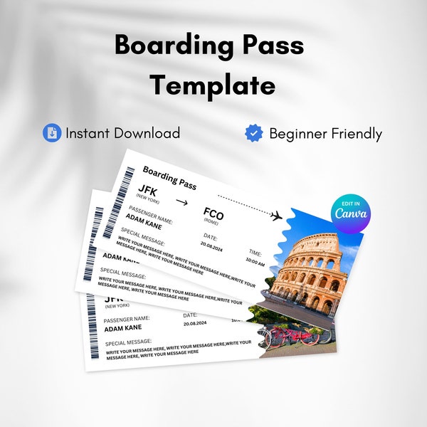 Editable Boarding Pass Template, Personalized Travel Voucher, Surprise Trip Reveal, Creative Anniversary Gift Idea