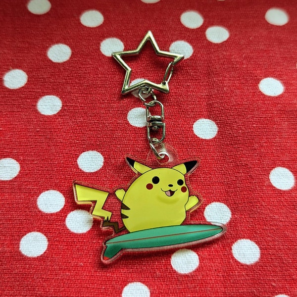 Adorable Surfing Pikachu Acrylic Keychain