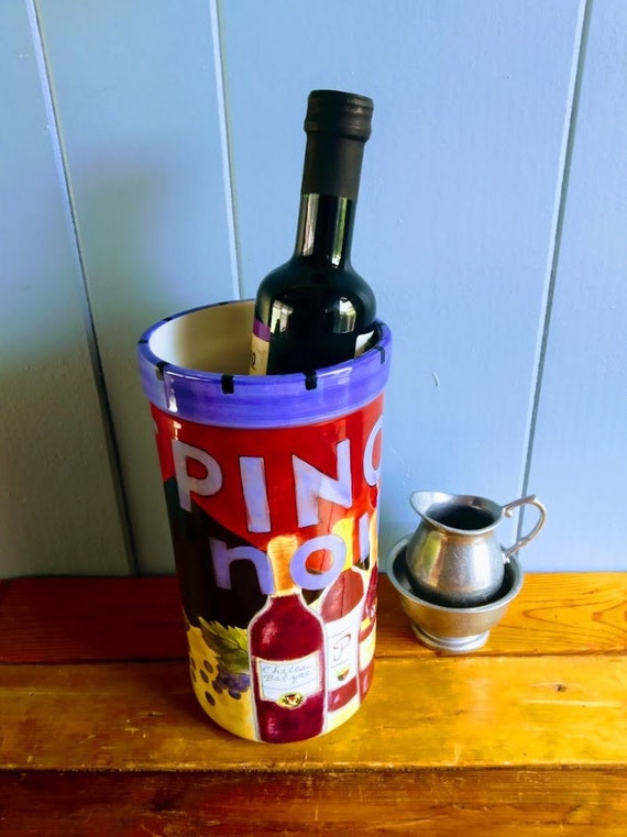Vintage Ceramic Wine Cooler Hand Painted Pino Noir Red Wine Etsy