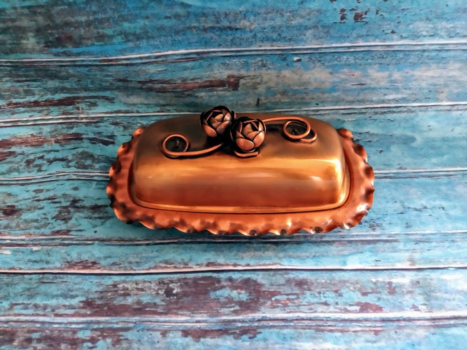 hammered copper butter dish