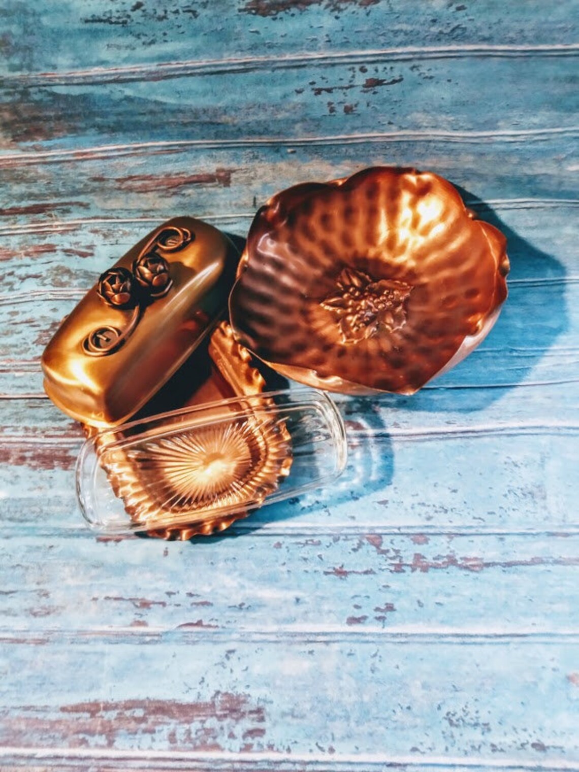hammered copper butter dish