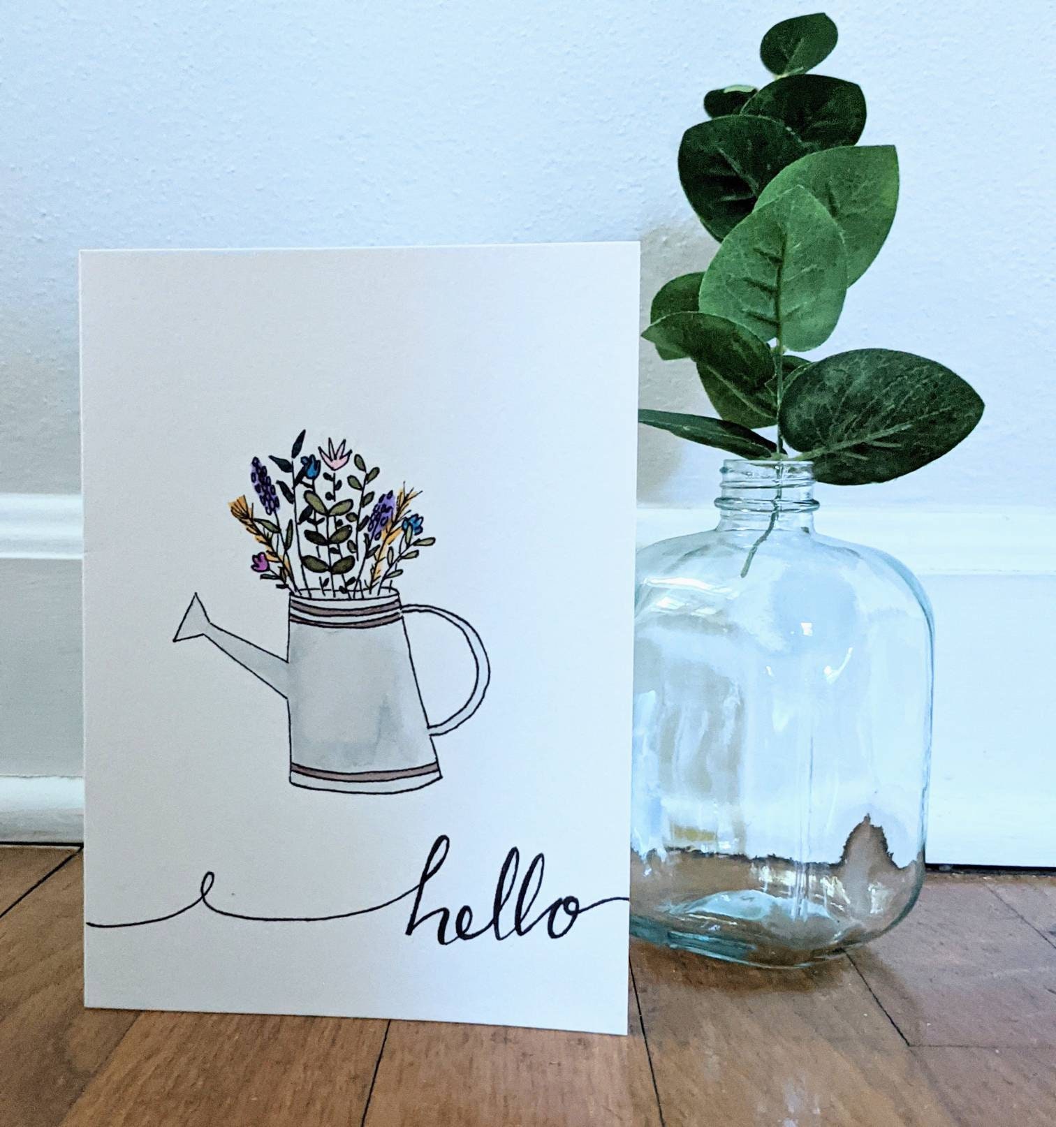 Hello Watering Can Card Etsy